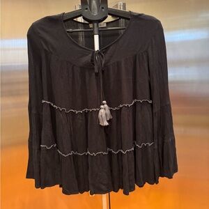 Indigo Soul Black Blouse with Tassel Accent